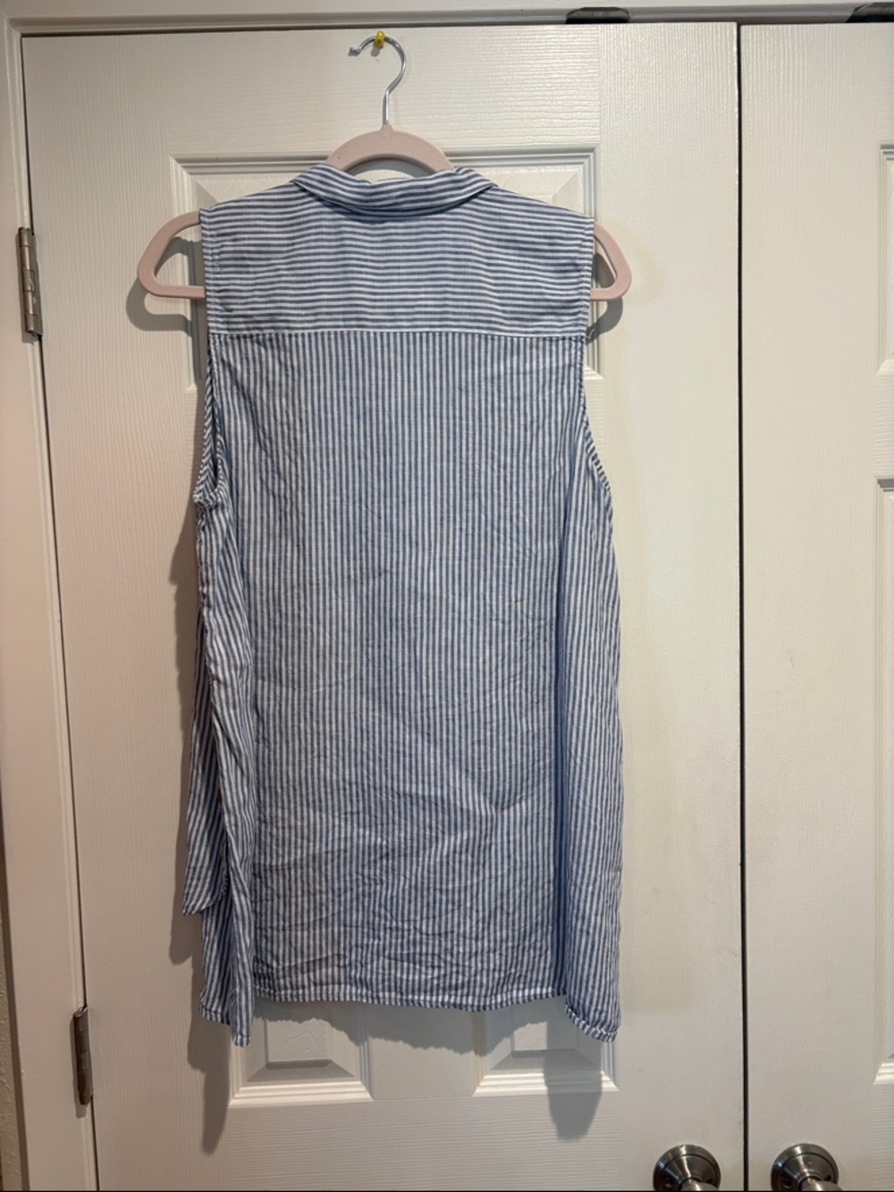 J. Jill Sleeveless Collared Blue Stripe Button-Front 100% Linen Top - Large - Picture 8 of 9
